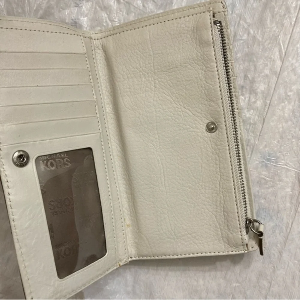 Michael Kors creamy white leather micro studded wallet clutch